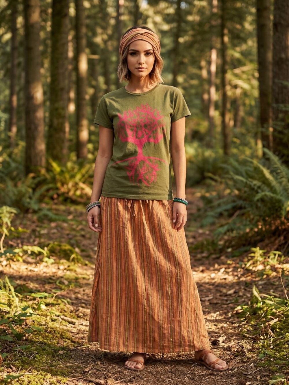 Bodhi People Tree Of Life Painted Cotton Babydoll Tee Shirt